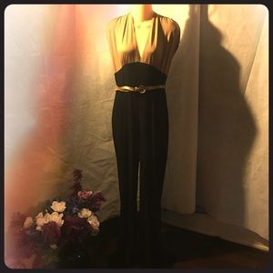 One-piece Gold & Black Pantsuit with Gold Belt